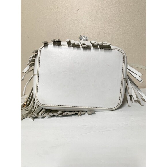 Dooney & Bourke Christa Drawstring Crossbody Bag White Leather Fringe Bucket - Picture 7 of 12